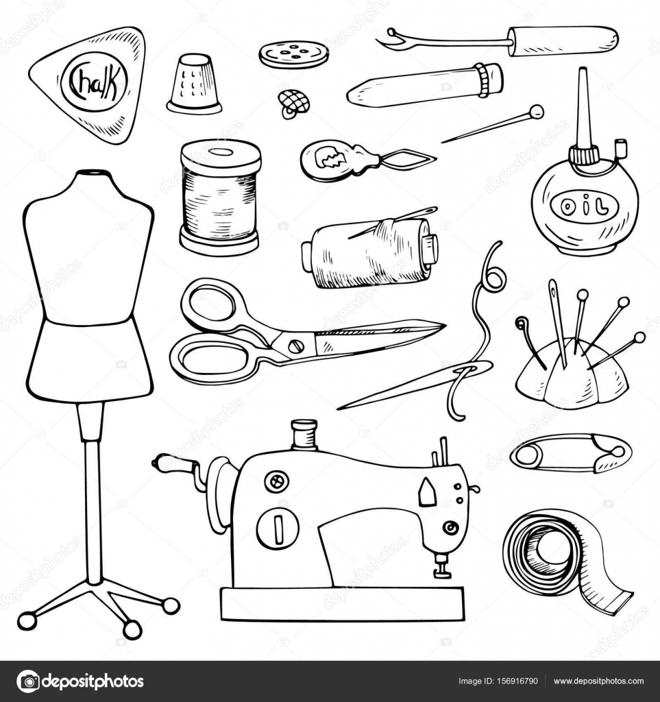 SEWING ACCESSORIES. Set of vector tailor icons isolated on white, design  element.Page for coloring book Stock Vector by ©Lena_ART 156916790